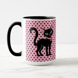 Caneca de Gato Preto Retro Rosa Personalizada