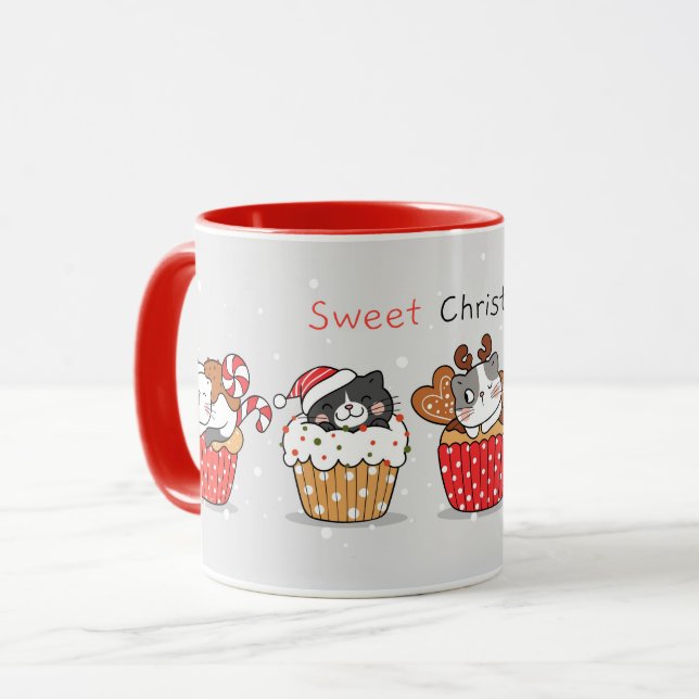 Caneca de Gatos de Natal Fofos (Frente Esquerda)