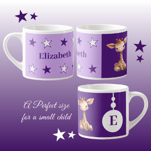 Caneca de girafa infantil nome personalizado púrpu