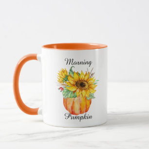 Caneca de Girassol de Abóbora de Manhã em Aquarela