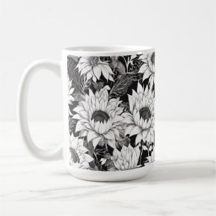 Caneca de girassol preto e branco. Taça de Café Da
