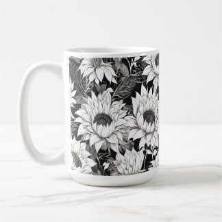 Caneca de girassol preto e branco. Taça de Café Da