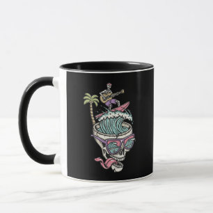 Caneca de guitarrista esqueleto surfista retrô