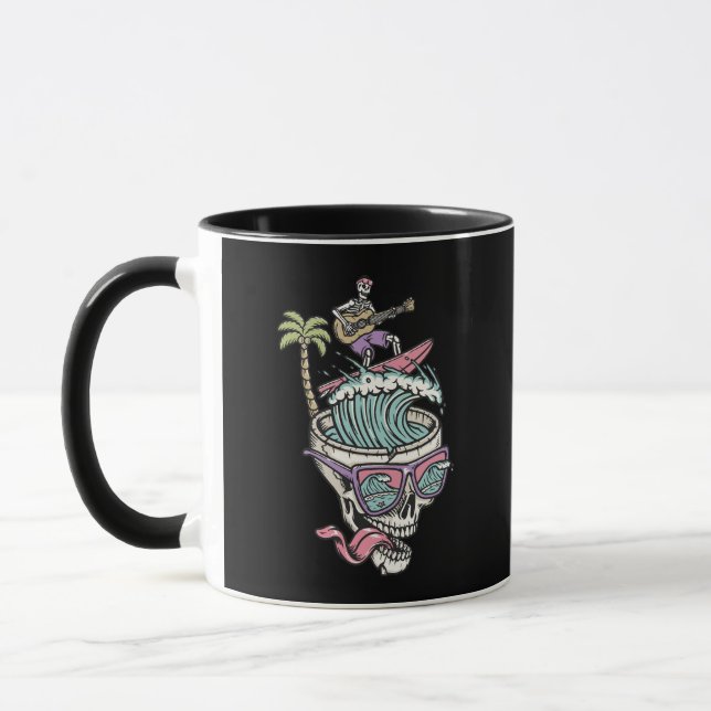 Caneca de guitarrista esqueleto surfista retrô (Esquerda)