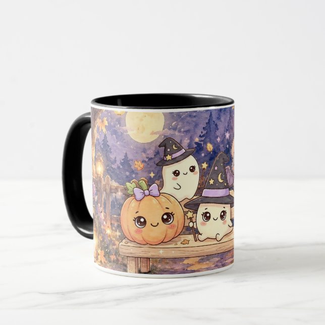 Caneca de Halloween com Fantasmas e Abóbora Fofos (Frente Esquerda)