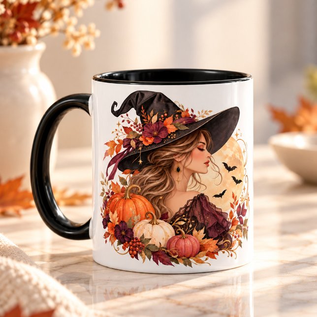 Caneca de Halloween da Bruxa Elegante | Lua de Out (Criador carregado)