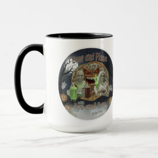 Caneca de Halloween da Cerveja e Pizza com Joe e J