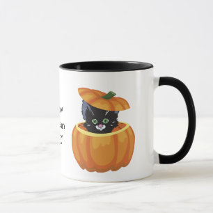 Caneca de Halloween de Abóbora Gatinha Preta