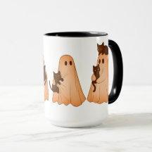 Caneca de Halloween de Fantasma Fofo e Gato Preto