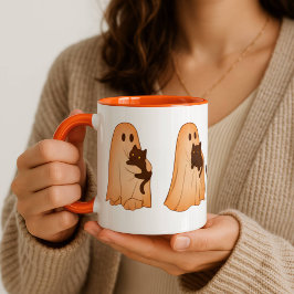 Caneca de Halloween de Fantasma Fofo e Gato Preto