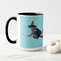 Caneca de Halloween de Gata Malhada Fofa Feiticeir