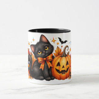Caneca de Halloween de Gato Preto em Aquarela