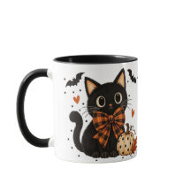 Caneca de Halloween de Gato Preto Fofo & Abóbora