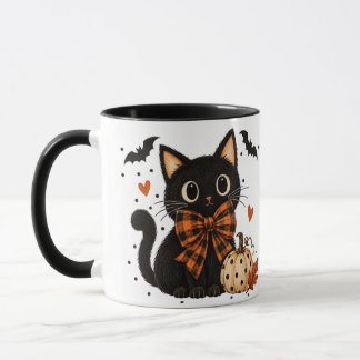 Caneca de Halloween de Gato Preto Fofo & Abóbora