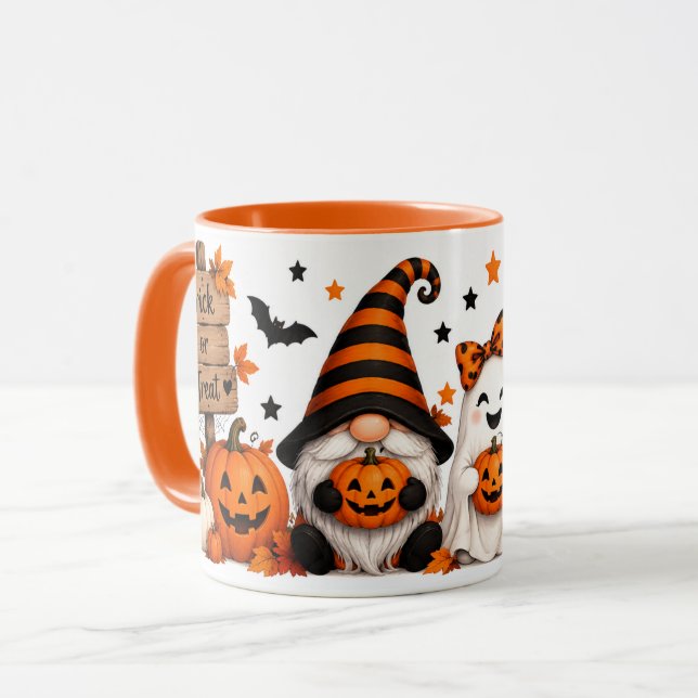 Caneca de Halloween de Gnomo Fantasma Fofa (Frente Esquerda)