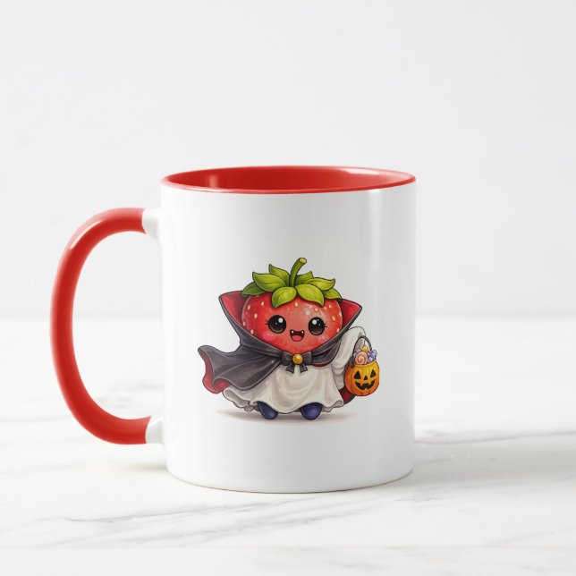 Caneca de Halloween de Morango Vampiro Fofa (Esquerda)