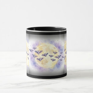 Caneca de Halloween de Morcegos em Aquarela Lua Ch