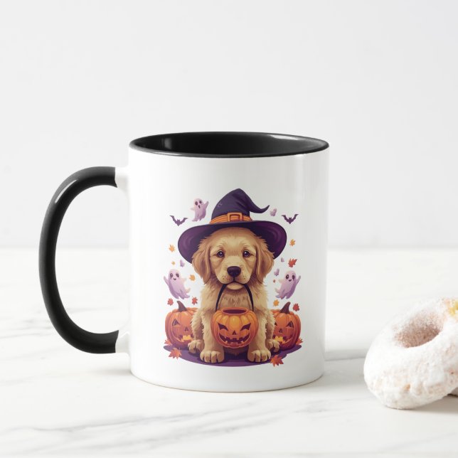 Caneca de Halloween do Cute Golden Retriever - Abó (Com Donut)