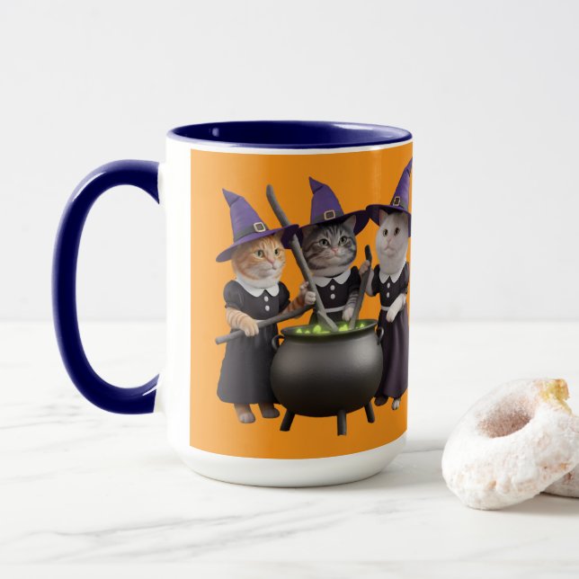 Caneca de Halloween do Gato Fofo Macbeth (Com Donut)