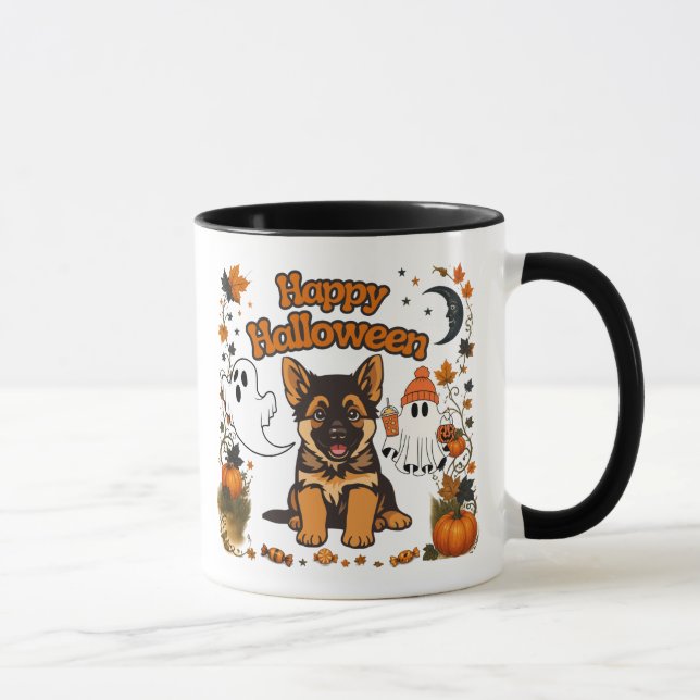 Caneca de Halloween do Pastor Alemão Fofo (Direita)