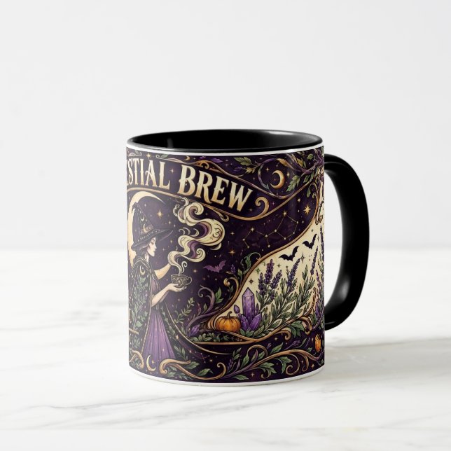 Caneca de Ilustração da Bruxa da Cerveja Celestial (Frente Esquerda)