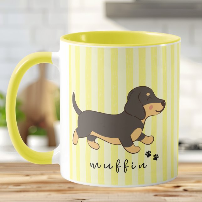 Caneca de Ilustração do Dachshund com Faixa Amarel (Criador carregado)