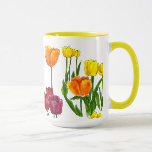 Caneca de Ilustração Floral de Tulipas da Primaver