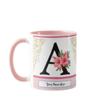 Caneca de Inicial Floral – Monograma da Letra A |