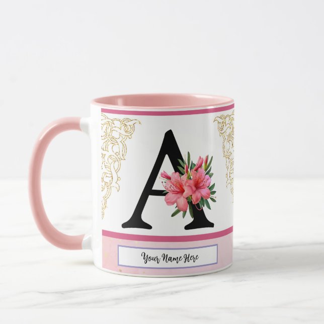 Caneca de Inicial Floral – Monograma da Letra A |  (Esquerda)