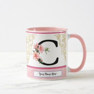 Caneca de Inicial Floral – Monograma Letra C Per
