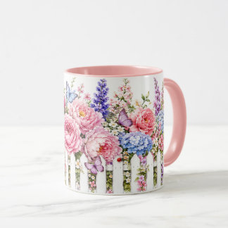 Caneca de Jardim de Borboletas com Cerca de Piquet