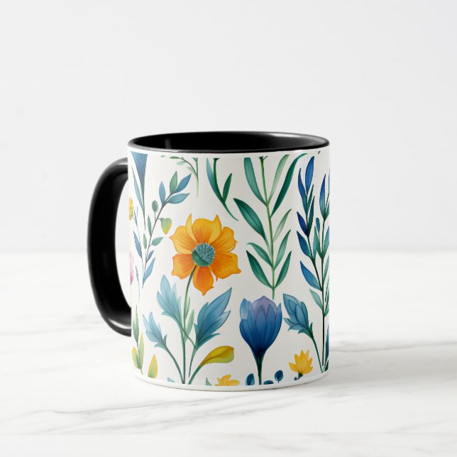 Caneca de Jardim de Flores Silvestres em Aquarela (Frente Esquerda)