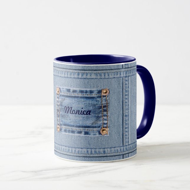 Caneca de jeans com seu nome (Frente Esquerda)