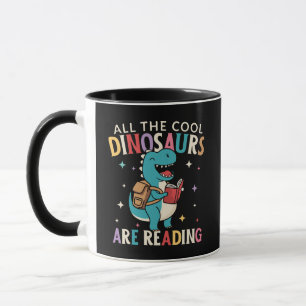 Caneca de Leitura T-Rex Fofa Arte de Todos os Dino