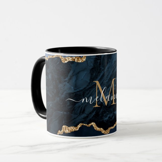 Caneca de Letra do Seu Nome Mármore Azul Naval Ága (Frente Esquerda)