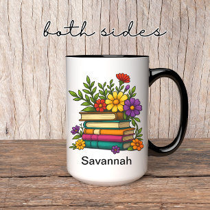 Caneca de Livro Floral Personalizada, Presente par