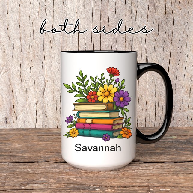 Caneca de Livro Floral Personalizada, Presente par (personalized floral book mug, book lover gift, librarian mug, custom name mug for readers,)