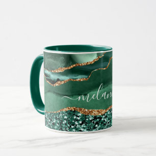 Caneca de Mármore Brilho Dourado Verde Ágata Prese