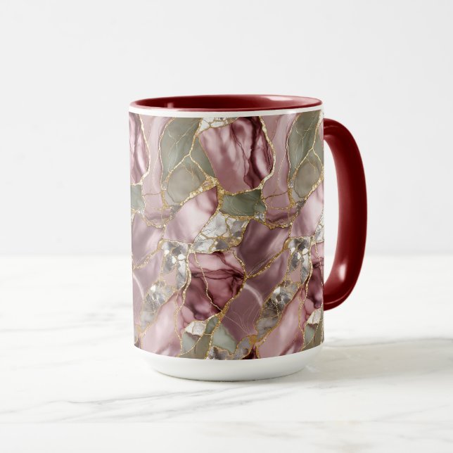 Caneca de Mármore Rosado com Veio Dourado Xícara d (Frente Esquerda)