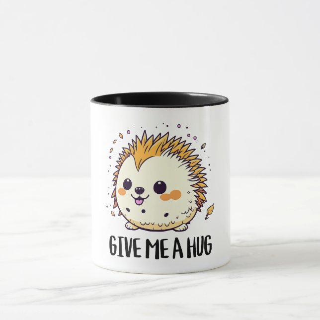 Caneca Dê-me um abraço de design de ouriço bonitinho (Centro)