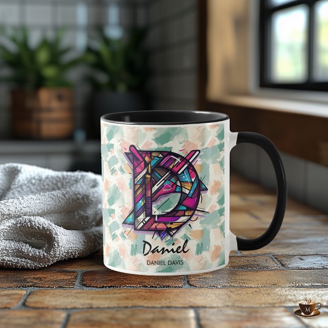 Caneca de Monograma Abstrato Dinâmico - D para Dan (Criador carregado)
