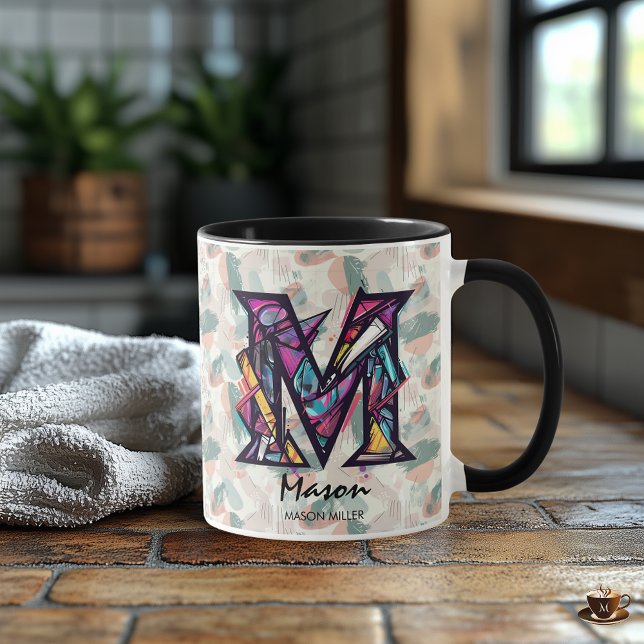 Caneca de Monograma Abstrato em Negrito - M para M (Criador carregado)