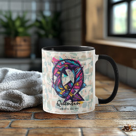 Caneca de Monograma Abstrato Vívido - Q para Quent