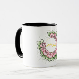 Caneca de Monograma de Casamento Preto Sofisticado