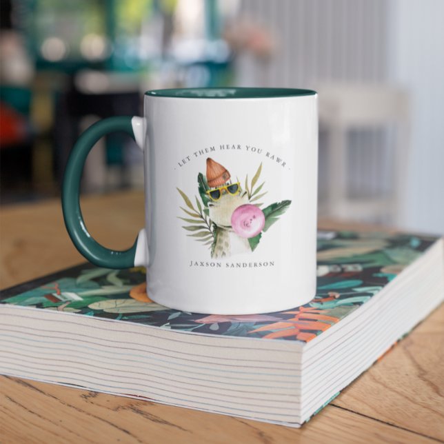 Caneca de Monograma | Dinossauro de Aquarela Fofo  (Criador carregado)