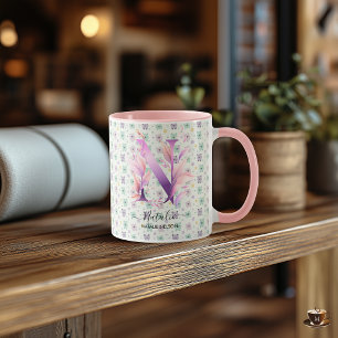Caneca de Monograma Floral Boho Chic com Estilo -