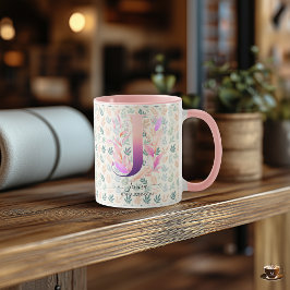 Caneca de Monograma Floral Boho Chic Elegante - J