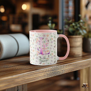 Caneca de Monograma Floral Boho Chic Elegante - L
