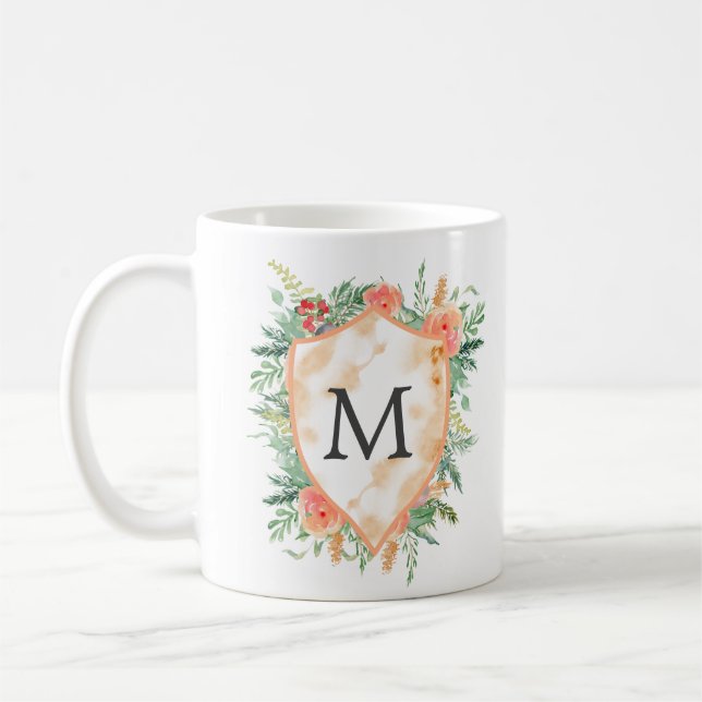 caneca de monograma floral de inverno pastel (Esquerda)
