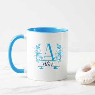 Caneca de Monograma Floral Inicial Personalizada